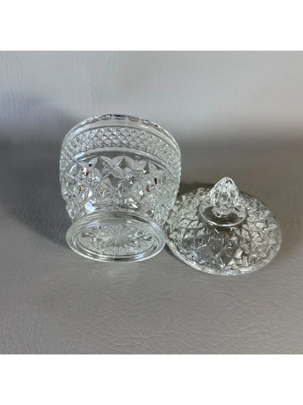 Vintage Anchor Hocking Wexford Clear Glass Covered Small Candy Dish Sugar Bowl